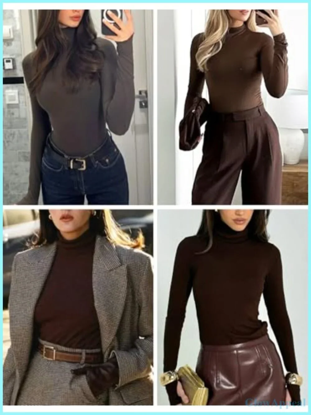 Mock Turtleneck Long Sleeve Top Set Stretch Base Layer Slim Fit Thermal